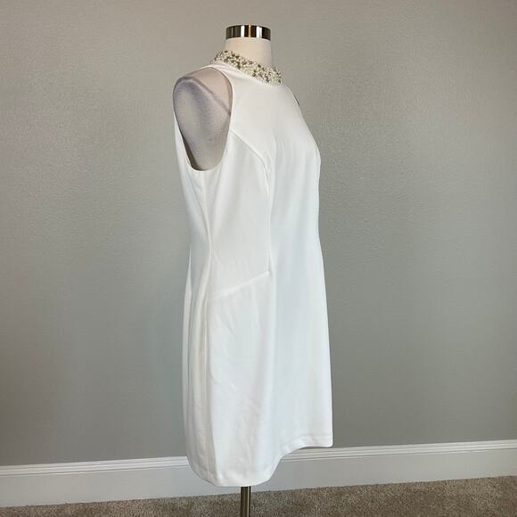Adrianna Papell White Beaded Halter Sheath Cocktail Dress Size 12 Sleeveless - Picture 2 of 12